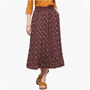 High Waist Polka Dot Pleated Midi Swing Skirt with Pockets -magenta